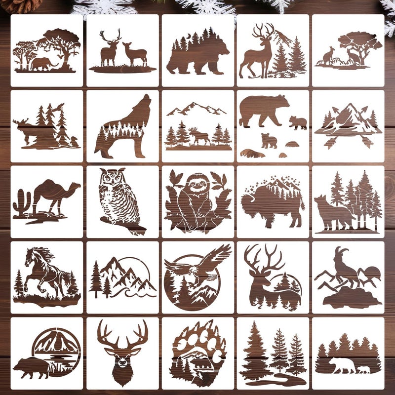 SUNVERSE Forest Animal Stencils Bear Deer Stencils for Wood Burning Reusable Wildlife Mountain Pine Tree Stencil for Painting on Wood Wall Fabrics DIY Crafts - Image 1